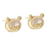 Cubic Zircon Brass Earring, with Cubic Zirconia, gold color plated, for woman & faceted, golden 1mm 