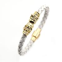 Cowhide Bracelet, with Brass & Zinc Alloy, Skull, plated, fashion jewelry & for man Approx 7-8.2 Inch 
