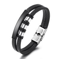 Cowhide Bracelet, with 304 Stainless Steel, fashion jewelry & multilayer & for man Approx 8.46 Inch 