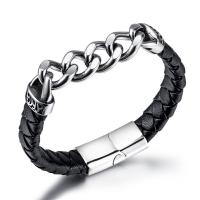 Leather Bracelet, with 304 Stainless Steel, fashion jewelry & for man Approx 8.46 Inch 