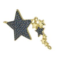 Cubic Zirconia Micro Pave Brass Connector, Star, gold color plated, fashion jewelry & DIY & micro pave cubic zirconia, blue, 46mm Approx 2mm 