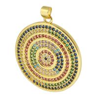 Cubic Zirconia Micro Pave Brass Pendant, Round, gold color plated, fashion jewelry & DIY & micro pave cubic zirconia, multi-colored Approx 3mm 