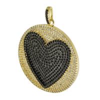 Cubic Zirconia Micro Pave Brass Pendant, Round, gold color plated, fashion jewelry & DIY & micro pave cubic zirconia, two different colored Approx 3mm 