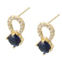 Cubic Zirconia Micro Pave Brass Earring, with Cubic Zirconia, gold color plated, for woman & faceted, blue 1mm 