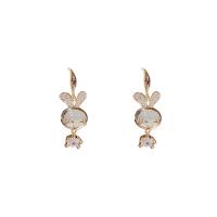 Cats Eye Earring, Zinc Alloy, with Cubic Zirconia & Cats Eye, Rabbit, gold color plated, fashion jewelry & for woman & faceted, clear, 30-60mm 