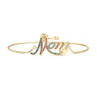 Cubic Zirconia Micro Pave Brass Bracelet, gold color plated, micro pave cubic zirconia & for woman, multi-colored, 33mm 