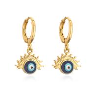 Cubic Zirconia Micro Pave Brass Earring, gold color plated & micro pave cubic zirconia & for woman & enamel, blue 