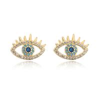 Cubic Zirconia Micro Pave Brass Earring, gold color plated & micro pave cubic zirconia & for woman, blue 