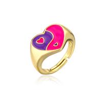 Brass Finger Ring, gold color plated, for woman & enamel 18mm 