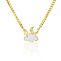 Brass Necklace, with 1.96inch extender chain, Cloud, gold color plated, micro pave cubic zirconia & for woman & enamel Approx 17.7 Inch 