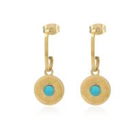 Turquoise Drop Earring, 304 Stainless Steel, with turquoise, Vacuum Plating, for woman, golden 