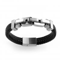 PU Leather Bracelet, with Titanium Steel, plated, dyed & for man, Jet 