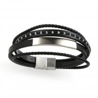 PU Leather Bracelet, with 316 Stainless Steel, multilayer & for man, black 