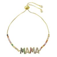 Cubic Zirconia Micro Pave Brass Bracelet, Alphabet Letter, gold color plated, Adjustable & Mother Day Jewelry & micro pave cubic zirconia & for woman, multi-colored Approx 10 Inch 