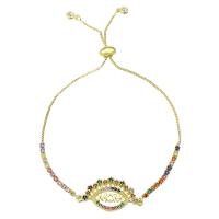 Cubic Zirconia Micro Pave Brass Bracelet, gold color plated, Adjustable & micro pave cubic zirconia & for woman & hollow, multi-colored Approx 10 Inch 