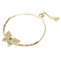 Cubic Zirconia Micro Pave Brass Bracelet, Butterfly, gold color plated, Adjustable & micro pave cubic zirconia & for woman, multi-colored Approx 10 Inch 