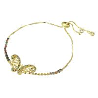 Cubic Zirconia Micro Pave Brass Bracelet, Butterfly, gold color plated, Adjustable & micro pave cubic zirconia & for woman & hollow, multi-colored Approx 10 Inch 