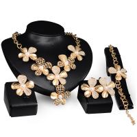 Rhinestone Zinc Alloy Jewelry Set, Stud Earring & finger ring & bracelet & necklace, with Plastic Pearl, 18K gold plated, 4 pieces & fashion jewelry & for woman & with rhinestone 
