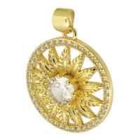 Cubic Zirconia Micro Pave Brass Pendant, Round, gold color plated, fashion jewelry & DIY & micro pave cubic zirconia, golden 