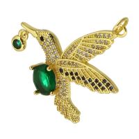 Cubic Zirconia Micro Pave Brass Pendant, Bird, gold color plated, fashion jewelry & DIY & micro pave cubic zirconia, multi-colored Approx 3mm 