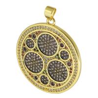 Cubic Zirconia Micro Pave Brass Pendant, Round, gold color plated, fashion jewelry & DIY & micro pave cubic zirconia, multi-colored 
