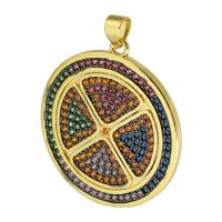 Cubic Zirconia Micro Pave Brass Pendant, Round, gold color plated, fashion jewelry & DIY & micro pave cubic zirconia, multi-colored Approx 3.5mm 