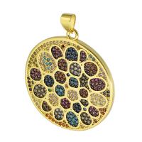 Cubic Zirconia Micro Pave Brass Pendant, Round, gold color plated, fashion jewelry & DIY & micro pave cubic zirconia, multi-colored Approx 3mm 