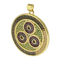 Cubic Zirconia Micro Pave Brass Pendant, Round, gold color plated, fashion jewelry & DIY & micro pave cubic zirconia, multi-colored Approx 3.5mm 