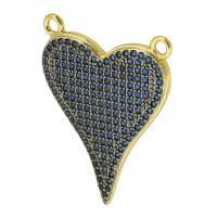 Cubic Zirconia Micro Pave Brass Pendant, Heart, gold color plated, fashion jewelry & DIY & micro pave cubic zirconia & double-hole, blue Approx 2mm 