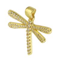 Cubic Zirconia Micro Pave Brass Pendant, Dragonfly, gold color plated, fashion jewelry & DIY & micro pave cubic zirconia, golden Approx 4mm 