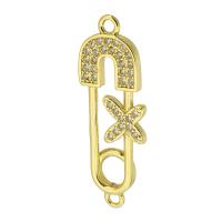 Cubic Zirconia Micro Pave Brass Connector, Safety Pin, gold color plated, fashion jewelry & DIY & micro pave cubic zirconia, golden Approx 2mm 