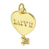 Cubic Zirconia Micro Pave Brass Pendant, Heart, gold color plated, fashion jewelry & DIY & micro pave cubic zirconia, golden Approx 3.5mm 