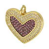 Cubic Zirconia Micro Pave Brass Pendant, Heart, gold color plated, fashion jewelry & DIY & micro pave cubic zirconia, multi-colored Approx 3mm 