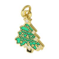 Enamel Brass Pendants, Christmas Tree, gold color plated, Christmas Design & fashion jewelry & DIY & micro pave cubic zirconia, green Approx 3mm 