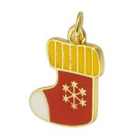Enamel Brass Pendants, Christmas Sock, gold color plated, Christmas Design & fashion jewelry & DIY, multi-colored Approx 3mm 