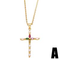 Cubic Zircon Micro Pave Brass Necklace, with 1.97 extender chain, Cross, gold color plated & micro pave cubic zirconia, golden .32 Inch 