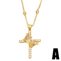 Cubic Zircon Micro Pave Brass Necklace, with 1.97 extender chain, Cross, gold color plated & micro pave cubic zirconia, golden .32 Inch 