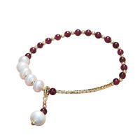 Natural Garnet Bracelet, with Freshwater Pearl & Brass, fashion jewelry & for woman, 4mm,5*7mm Approx 5.51-6.29 Inch 