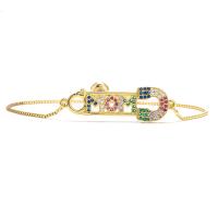 Cubic Zirconia Micro Pave Brass Bracelet, gold color plated, micro pave cubic zirconia & for woman, multi-colored, 38mm 