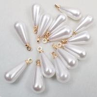 Plastic Zinc Alloy Pendants, with Plastic Pearl, Teardrop, gold color plated, DIY 