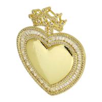 Cubic Zirconia Micro Pave Brass Pendant, Heart, gold color plated, fashion jewelry & DIY & micro pave cubic zirconia, gold, 49,40*39*3mm Approx 3mm 