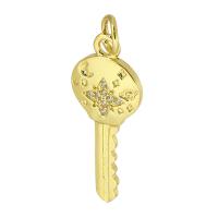 Cubic Zirconia Micro Pave Brass Pendant, Key, gold color plated, fashion jewelry & DIY & micro pave cubic zirconia, gold Approx 3.5mm 