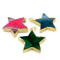 Agate Brass Pendants, with Brass, Star, gold color plated, Unisex 30mm 