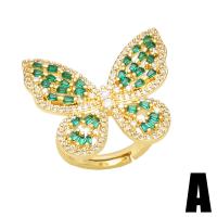 Cubic Zirconia Micro Pave Brass Finger Ring, gold color plated & micro pave cubic zirconia & for woman, green, 24mm 