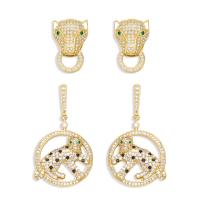 Cubic Zirconia Micro Pave Brass Earring, Leopard, gold color plated & micro pave cubic zirconia & for woman, golden 