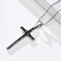 304 Stainless Steel Sweater Necklace, Cross, polished, fashion jewelry & micro pave cubic zirconia & for man Approx 24 Inch 