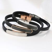304 Stainless Steel Bracelet, with Microfiber PU, fashion jewelry & for man Approx 8.3 Inch 