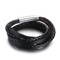 304 Stainless Steel Bracelet, with PU Leather, fashion jewelry & multilayer & for man Approx 24.41 Inch 