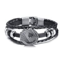 Zinc Alloy Bracelet, with Leather, fashion jewelry & for man, 3.5mm Approx 7.87 Inch 