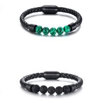 Microfiber PU Bracelet, with Titanium Steel & turquoise & Lava, fashion jewelry & for man, 6mm Approx 8.27 Inch 